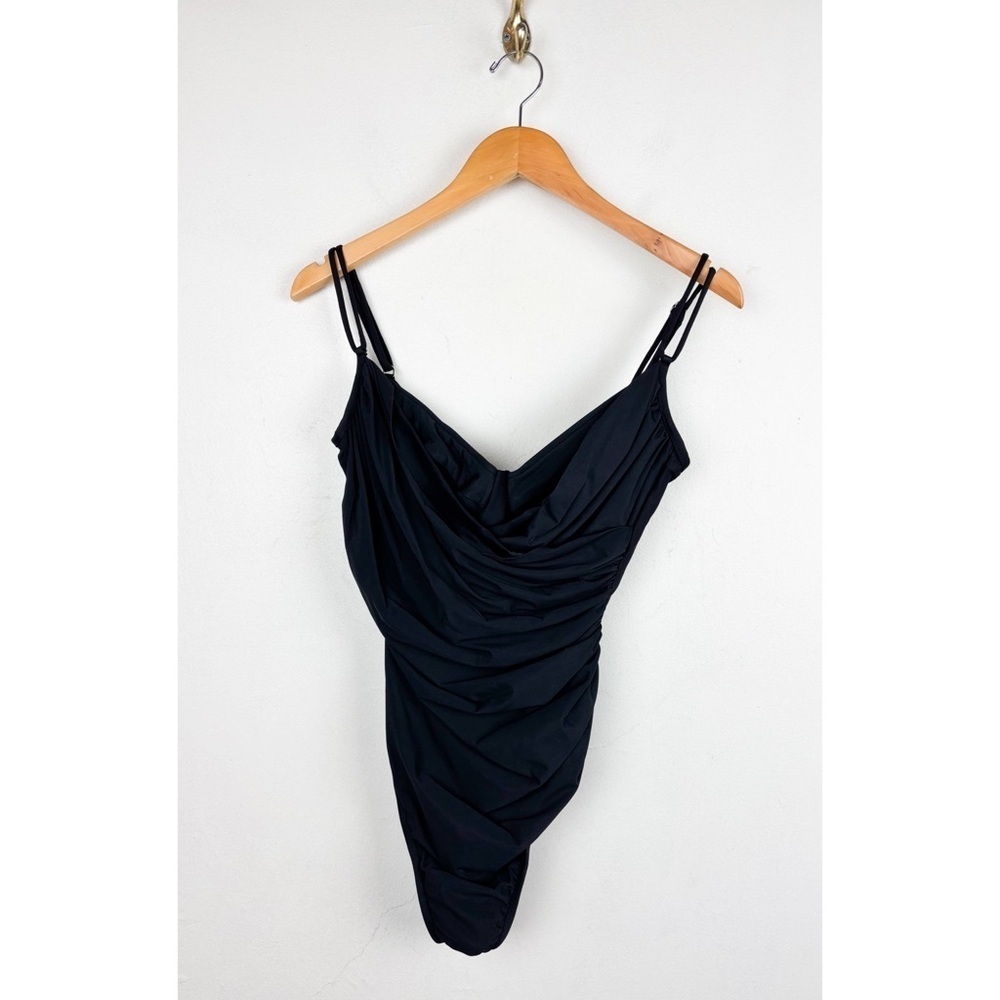 Magicsuit by Miraclesuit Black Draped Ruched One Piece Swimsuit Sz 16